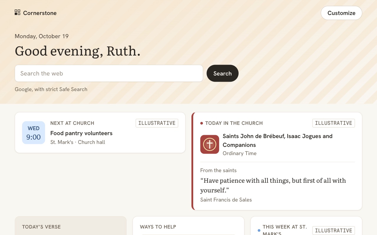 The Cornerstone new tab in Chrome.