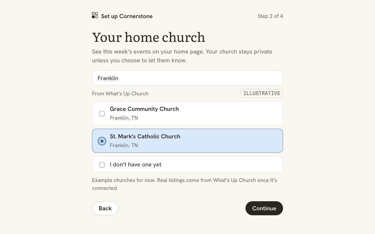 Setup: choosing your home church.